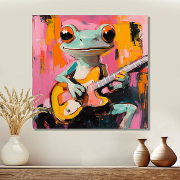Nursery Green Frog Rock Star Accented With Pink - Frog Bedroom Wall Art